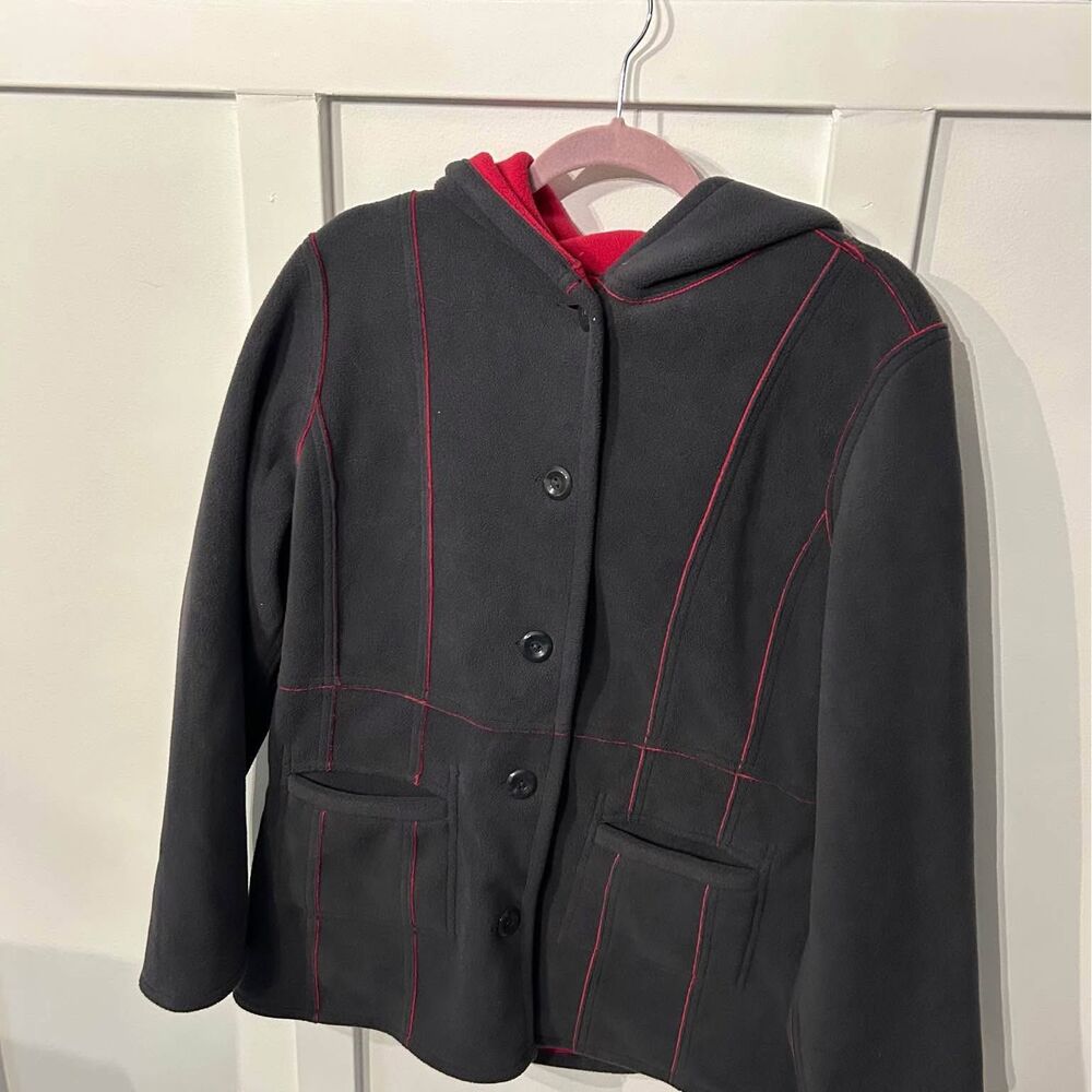 Susan Graver Fleece Jacket Hoodie Gray with Pink Trim Size Medium